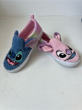 Hot Topic Kids Slip-On Stitch & Angel Character Sneakers in Blue and Pink
